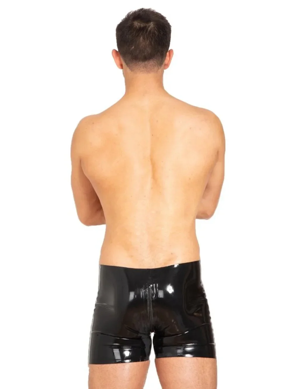 Men's Latex Rubber Boxer Shorts With 2-way Thru Zip Honour, New Black L